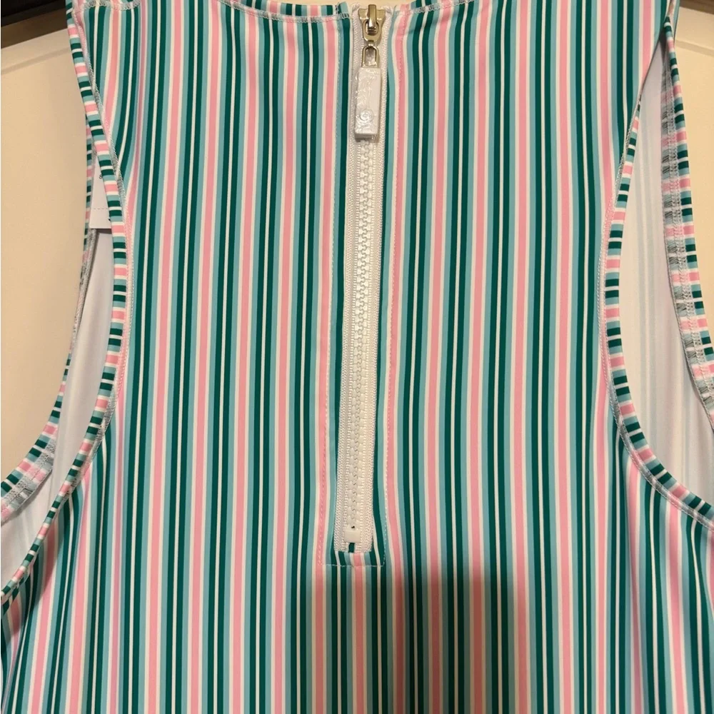 β¨ π Addison Bay Racquet Striped Print Crew Neck Sleeveless Pleated Active πβ¨ - Picture 8 of 15